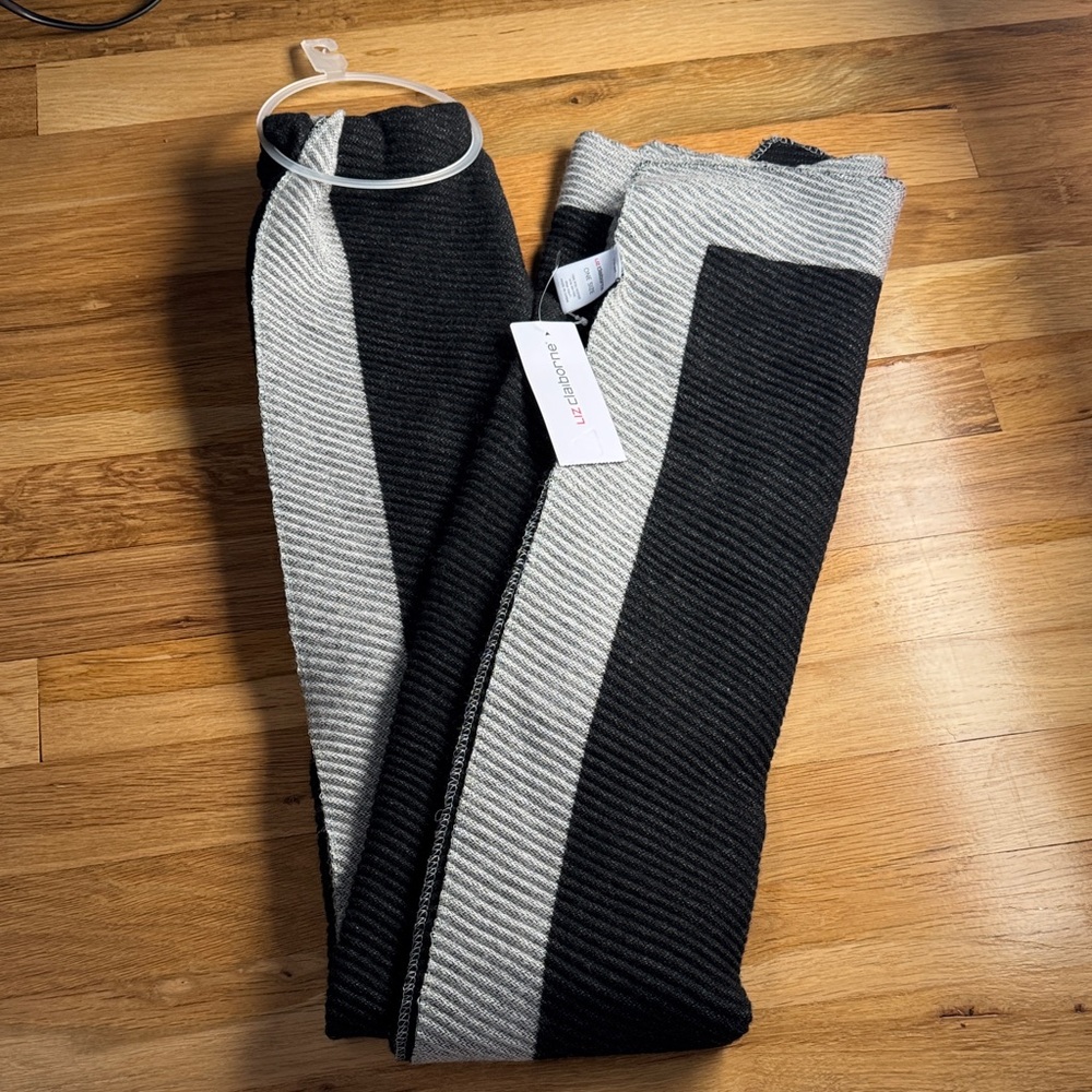 NWT - Liz Claiborne Black and Gray Striped Scarf 40” x 24”